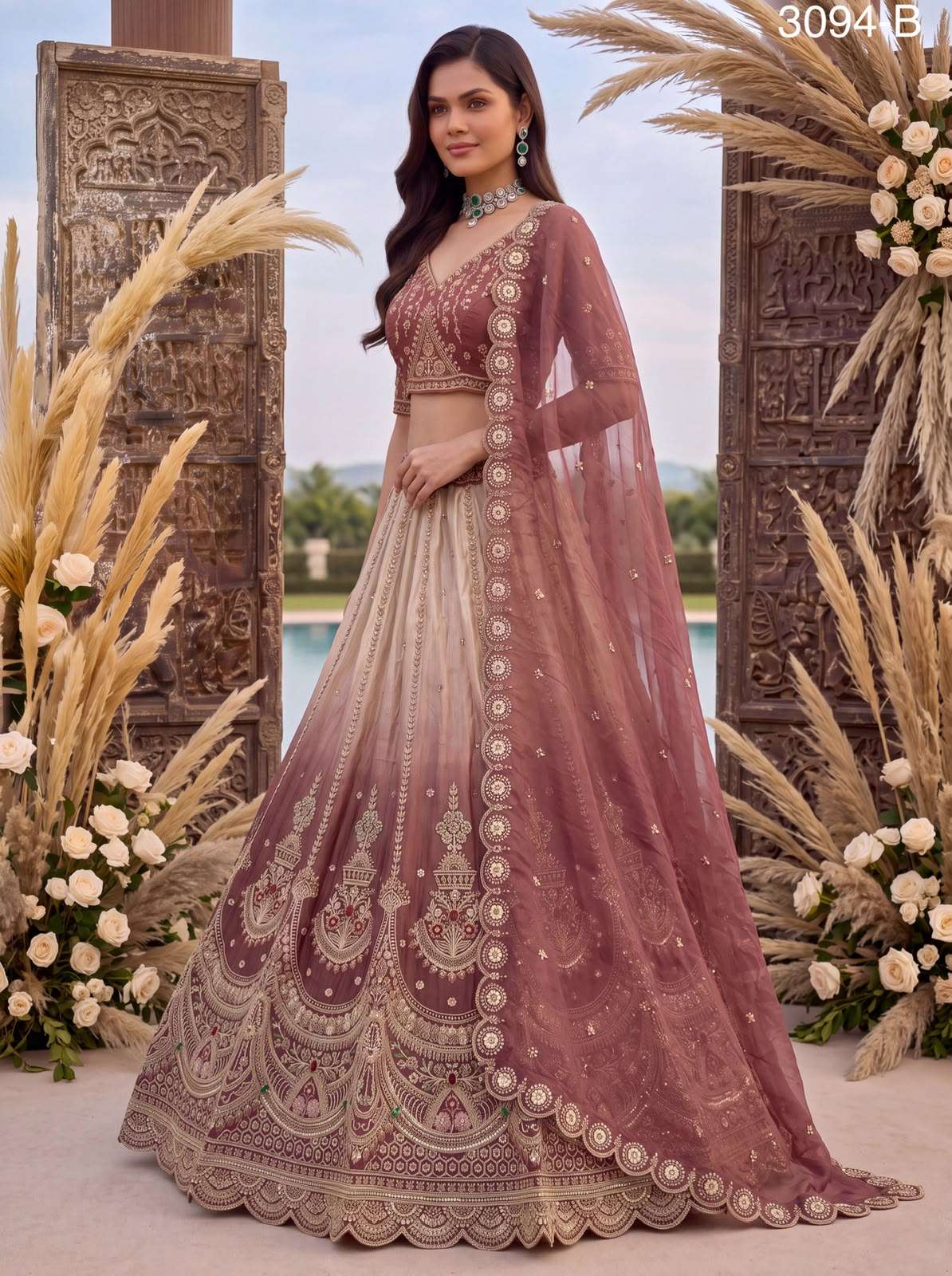 Art Of beautiful Work in Shaded Color Designer Chandnia Silk fabric Lehenga Choli Wholesale in surat 3094